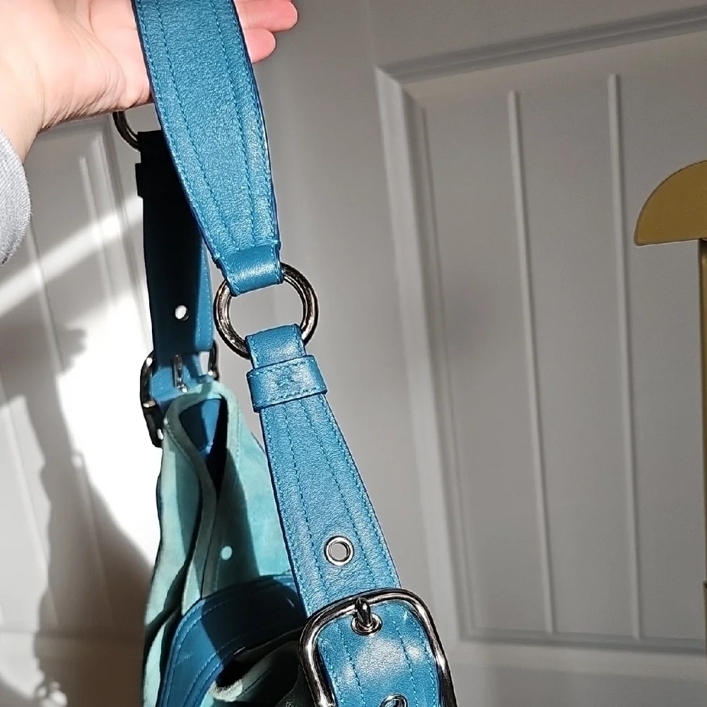 Coach 2006 Hamptons Suede Hobo Bag Teal Blue with Silver Hardware